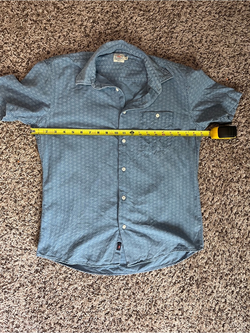 Faherty Brand Mens Blue Indigo Dyed Organic Cotton Geometric Print Shirt Medium - Picture 4 of 8